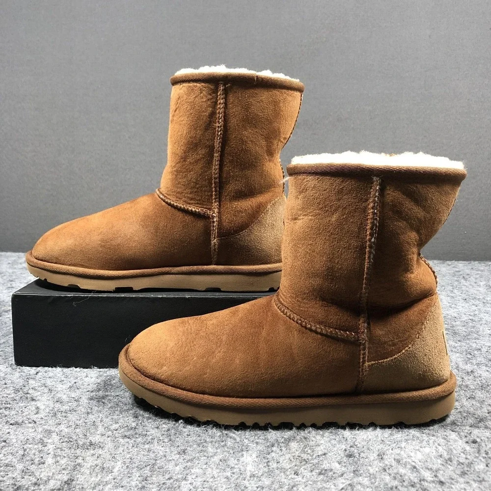 UGG Shearling Boots Girls 6 Brown Suede Sheepskin Lined Pull On‎ 1017703K